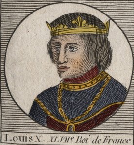 Portret Ludwika X le Hutina (1289 - 1316), króla Francji - Ludwika X (1289-1316) Upartego, króla Francji i Nawarry - rycina z „Instruction sur l’Histoire de France” Charlesa Constanta Le Tellier 1821 autorstwa Anonymous Anonymous