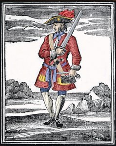 Portret pirata Jacka Rackhama mówi Czerwony lub John Rackham, lepiej znany jako Calico Jack (?1720). Rytownictwo. autorstwa Anonymous Anonymous