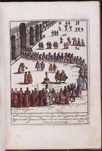 Procession du doge et de son entourage sur la place Saint Marc, Venise - Procesja z Dożami i jego świtą na Piazza San Marco w Wenecji, Anonim. Grawerowanie miedzi, akwarela autorstwa Anonymous Anonymous