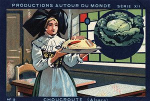 Produkcje na całym świecie: kiszona kapusta w Alzacji. Chromolitografia z 1933 roku w „Albumie Josepha-Milliata””