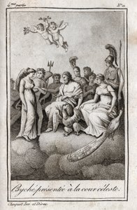 Psyche przedstawiona na Niebiańskim Dworze. Rycina z 1819 r. w „Lettres a Emilie sur la mitologie” Charlesa Alberta Demoustiera (1760-1801). Prywatna kolekcja. autorstwa Anonymous Anonymous