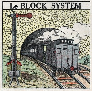 Koleje: system blokowy wykorzystuje wokół głównych miast, aby uniknąć kolizji. Anonimowa ilustracja z 1925 r. Ze zbiorów prywatnych. autorstwa Anonymous Anonymous