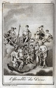 Reprezentacja Zgromadzenia Bogów na górze Olimp lub Dwunastu Olimpijczyków. Rycina z 1819 r. w „Lettres a Emilie sur la mitologie” Charlesa Alberta Demoustiera (1760-1801). Prywatna kolekcja. autorstwa Anonymous Anonymous