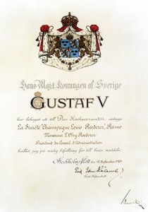 Królewski patent przyznany Domowi Ludwika Roederera przez króla Szwecji w 1929 roku. autorstwa Anonymous Anonymous