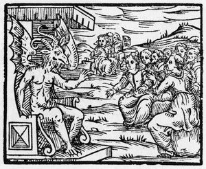 Szatan zwraca się do czarodziejów - „Compendium Maleficarum”, zajmuje się czarownicami, ich złem i rasizmem Francesco Maria Guazzo lub Guaccio lub Guaccius (15?? -16??) 1608 Kolekcja prywatna autorstwa Anonymous Anonymous