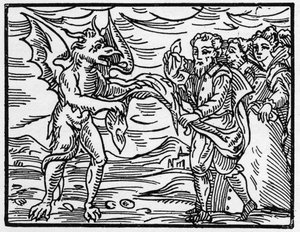 Szatan pozbawił czarowników szat - „Compendium Maleficarum”, opowiada o czarownicach, ich złu i szponach autorstwa Francesco Marii Guazzo lub Guaccio lub Guaccius (15??-16??) 1608 Kolekcja prywatna autorstwa Anonymous Anonymous