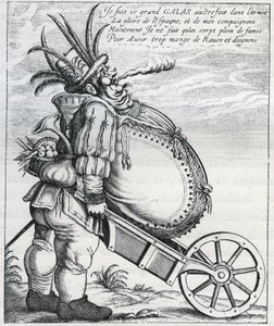 Satyra na Macieja Gallasa (1584-1647) generała armii cesarskiej w czasie wojny trzydziestoletniej, po przejściu na emeryturę w 1636 r. Rycina z XVII wieku. Prywatna kolekcja. autorstwa Anonymous Anonymous