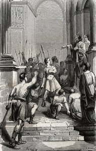 Saturnin z Tuluzy (Święty Sernin, pierwsza chrześcijańska epoka Tuluzy) (III w.) zatrzymał się w stolicy Tuluzy - Rycina z 1846 r. w „Życiu świętych””. Prywatna kolekcja. autorstwa Anonymous Anonymous