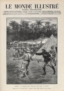 Druga wojna w Dahomeju (1892-1894): śmierć francuskiego dowódcy Fauraxa podczas bitwy pod Dogba 19 września 1892 w Dahomeju (obecnie Benin). Gazeta. Grawer „Le monde illustree” z 1892 r. Ze zbiorów prywatnych. autorstwa Anonymous Anonymous