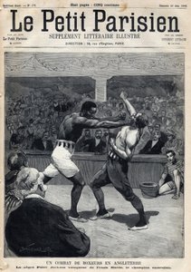 Sport, boks: Walka bokserska w Anglii pomiędzy Peterem Jacksonem a mistrzem Australii Frankiem Slavinem. Rytownictwo. Jedna z gazet „Le petit parisien”” z dnia 12.06.1892 r. Prywatna kolekcja autorstwa Anonymous Anonymous