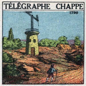 Telegraf: telegraf Claude Chappe (1765-1805) z 1790 r. Anonimowa ilustracja z 1925 r. Zbiory prywatne. autorstwa Anonymous Anonymous