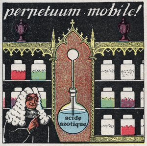 Temperatura i rozszerzalność: „mobile perpetuum”, pierwszy termometr używany przez aptekarzy w XVI wieku. Anonimowa ilustracja z 1925 r. Ze zbiorów prywatnych. autorstwa Anonymous Anonymous