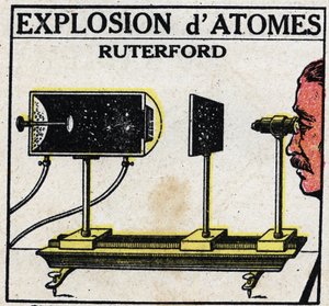 Atom i nauka: Eksplozja atomów Ernesta Rutherforda (1871-1937). Anonimowa ilustracja z 1925 r. Ze zbiorów prywatnych. autorstwa Anonymous Anonymous