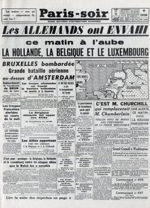 Bitwa o Belgię lub kampania belgijska - kampania 18-dniowa - inwazja wojsk niemieckich na Belgię w czasie II wojny światowej - PARIS EVIOR z 11.05.1940 - NIEMCY NAJEŻDŻAJĄ HOLANDIĘ - BELGIĘ I LUKSEMBURG - autorstwa Anonymous Anonymous