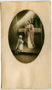 Eucharystia, Komunia Święta, Sakrament Ołtarza: dziecko przed Jezusem (rycina) autorstwa Anonymous Anonymous