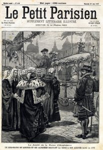 Jubileusz królowej Anglii Wiktorii: do miasta przybyli burmistrz Londynu Horatio Davies (1819-1901) i jego radni przyjmujący królową. W „Le Petit Parisien”” w dniu 27.06.2018. Prywatna kolekcja autorstwa Anonymous Anonymous