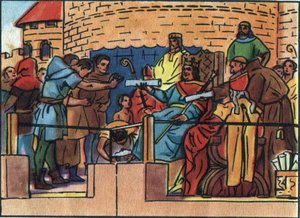Król Francji Ludwik VI Wielki (1081-1137) nadał przywilej miastu Paryżowi. Anonimowa ilustracja w „” Collection des souverains et chefs d
