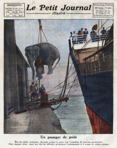 Przybycie łodzią słonia nabytego przez ogród zoologiczny ludzi po wojnie. Ilustracja zaczerpnięta z „Le petit journal illustious”” z 20.11.1921. Prywatna kolekcja autorstwa Anonymous Anonymous