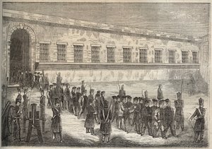 Więzienie Rochefort w XIX wieku. Grawer „Historia skazanych od ich powstania do dnia dzisiejszego” (1877) autorstwa Pierre