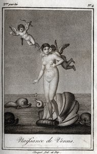 Narodziny Wenus (Narodziny Wenus). Rycina z 1819 r. w „Lettres a Emilie sur la mitologie” Charlesa Alberta Demoustiera (1760-1801). Prywatna kolekcja. autorstwa Anonymous Anonymous