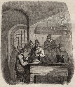 Kantyna więzienia brzeskiego w XIX wieku. Grawer „Historia skazanych od ich powstania do dnia dzisiejszego” (1877) autorstwa Pierre