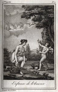 Dzieciństwo miłości. Rycina z 1819 r. w „Lettres a Emilie sur la mitologie” Charlesa Alberta Demoustiera (1760-1801). Prywatna kolekcja. autorstwa Anonymous Anonymous