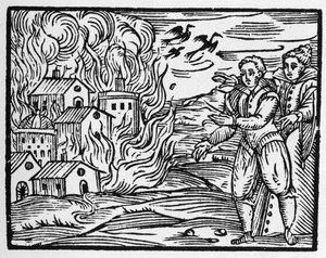 Klątwa czarodziejów palących miasto – „Kompendium Maleficarum” – dotyczy wiedźm, ich zła i ich podstępów autorstwa Francesco Marii Guazzo lub Guaccio lub Guaccius (15??-16??) 1608 Kolekcja prywatna autorstwa Anonymous Anonymous