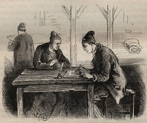 Publiczny pisarz w Toulon Bagne w XIX wieku. Grawer „Historia skazanych od ich powstania do dnia dzisiejszego” (1877) autorstwa Pierre