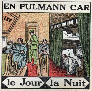 Kolej: wewnątrz wagonu Pullman. Anonimowa ilustracja z 1925 r. Ze zbiorów prywatnych. autorstwa Anonymous Anonymous