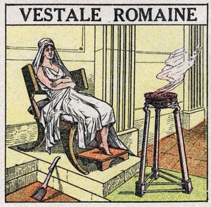 Źródła światła: westalka w Cesarstwie Rzymskim podtrzymująca święty ogień, którego nigdy nie wolno ugasić. Anonimowa ilustracja z 1925 r. Ze zbiorów prywatnych. autorstwa Anonymous Anonymous