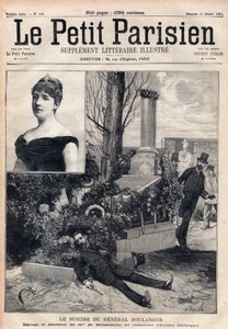 Samobójstwo generała Georgesa Boulangera (1837-1891) na cmentarzu Ixelles w Belgii przed grobem Madame Bonnemains. Grawer w „Le petit Parisien”” z 1891 r. Ze zbiorów prywatnych. autorstwa Anonymous Anonymous
