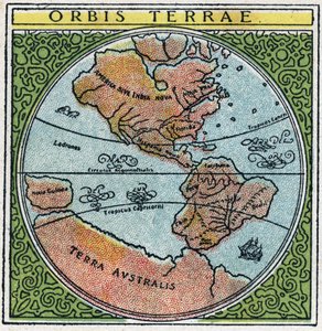 Czas: orbis terrae. Globus z Ekwadorem i tropikami. Anonimowa ilustracja z 1925 r. Ze zbiorów prywatnych. autorstwa Anonymous Anonymous