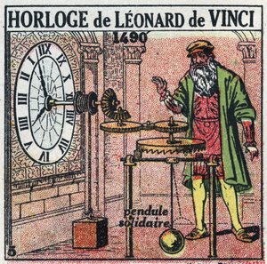 Czas: zegar wagowy wynaleziony przez Leonarda de Vinci (Leonardo da Vinci) (1452-1519) w 1490 r. Zastępuje ulotkę wagą pionową. Anonimowa ilustracja z 1925 r. Ze zbiorów prywatnych. autorstwa Anonymous Anonymous