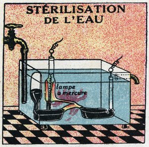 Promienie ultrafioletowe: sterylizacja wody promieniami ultrafioletowymi. Anonimowa ilustracja z 1925 r. Ze zbiorów prywatnych. autorstwa Anonymous Anonymous