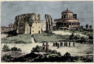 Widok kościoła Santa Constance (nza), mauzoleum cesarza Konstantyna zbudowanego w IV wieku w pobliżu bazyliki św. Agnieszki (Agnese) w Rzymie Ilustracja z XIX wieku autorstwa Anonymous Anonymous