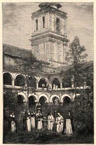 Widok klasztoru Dominikanów w Quito w Ekwadorze. Grawer w „Misjach katolickich w XIX wieku” Louis-Eugene (Louis Eugene) Louvet. prywatna kolekcja. autorstwa Anonymous Anonymous