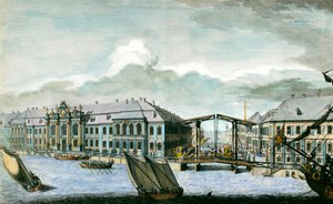Widok dawnego pałacu zimowego kanału Moika i Newy w Sankt Petersburgu XVIII wieku grawerowanie. Sankt Petersburg, Biblioteka Ermitażu autorstwa Anonymous Anonymous
