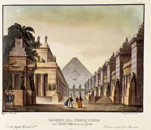 Widok świątyni Izydy Scenografia do baletu „Oktawian w Egipcie” włoskiego choreografa Giovanniego Galzeraniego (1780-1865) (1828). Litografia w „”Zbiorze wynalazków scenicznych z 1830 roku autorstwa Alessandro Sanquirico (1777-1849)””. mediolański bez autorstwa Anonymous Anonymous
