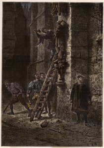 Wojna Religijna - Ikonoklazma - Niszczenie obiektów sakralnych przez heretyków (protestantów) w XVI wieku we Francji - Heretyckie ikonoklasci we Francji - Ikonoklastyczna furia - Protestanci niszczą obrazy Maryi i Dzieciątka - grawerowanie z „” L