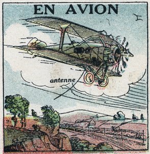 Telefonia bezprzewodowa: samolotem. Anonimowa ilustracja z 1925 r. Ze zbiorów prywatnych. autorstwa Anonymous Anonymous