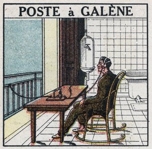 Telefonia bezprzewodowa: radio ustawione w galenie. Anonimowa ilustracja z 1925 r. Ze zbiorów prywatnych. autorstwa Anonymous Anonymous