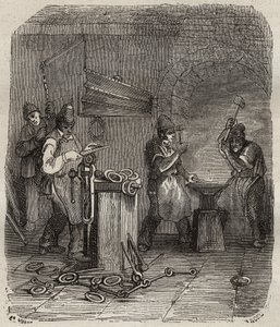 Siły robotnicze w Rochefort Bagne w XIX wieku. Grawer „Historia skazanych od ich powstania do dnia dzisiejszego” (1877) autorstwa Pierre