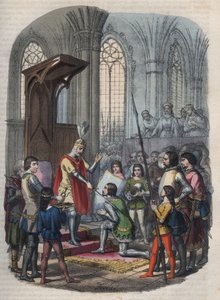 pasowanie na rycerza - Artur I, książę Bretanii lub Artur Plantagenet, po zdobyciu Gournay-en-Bray zostaje pasowany na rycerza przez Filipa II lub Filipa Augusta autorstwa Anonymous Anonymous