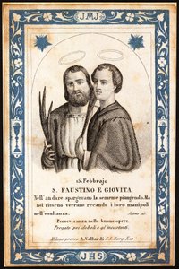 obraz męczenników św. Faustyna i św. Jowitę Pobożnego. Pocztówka. Początek XX wieku. Prywatna kolekcja autorstwa Anonymous Anonymous