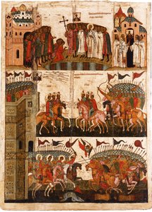 Bitwa Nowogrodu i Suzdalian, połowa XV w. autorstwa Anonymous Russian icon painter