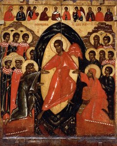 Zejście do piekła z Deesis i wybranymi świętymi, koniec XIV wieku. autorstwa Anonymous Russian icon painter