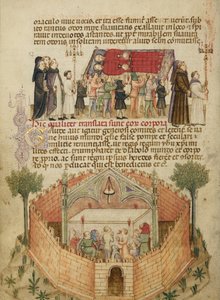 Tłumaczenie ciał Aimo i Vermondo; Mieszkańcy Mediolanu modlący się przy ołtarzu, w którym pochowano Aimo i Vermondo