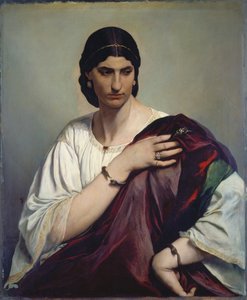 Lukrecja Borgia; Portret rzymskiej kobiety w białej tunice i czerwonej szacie, ok. 1862-66 (olej na płótnie) autorstwa Anselm Feuerbach
