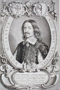 Tobias Oelhafen van Schollenbach (1601-66) z „Portretów wybitnych ludzi”, sztychowanej przez Petrusa de Iode, wydanej w 1706 r. (ryc.) autorstwa Anselmus van (after) Hulle