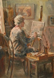Artista trabalhando no estúdio de Cor Visser, Ipswichpolish